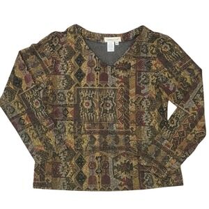 Coldwater Creek Native American Design Long Sleeve‎ Blouse